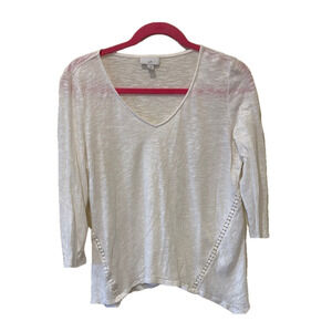 J Jill white linen blend blouse, PM